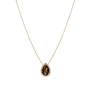 Collier Mila Poire 5 carats Quartz fumé or jaune et diamants