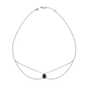 Collier chocker poire Mila en or blanc 18 carats et spinelle noire