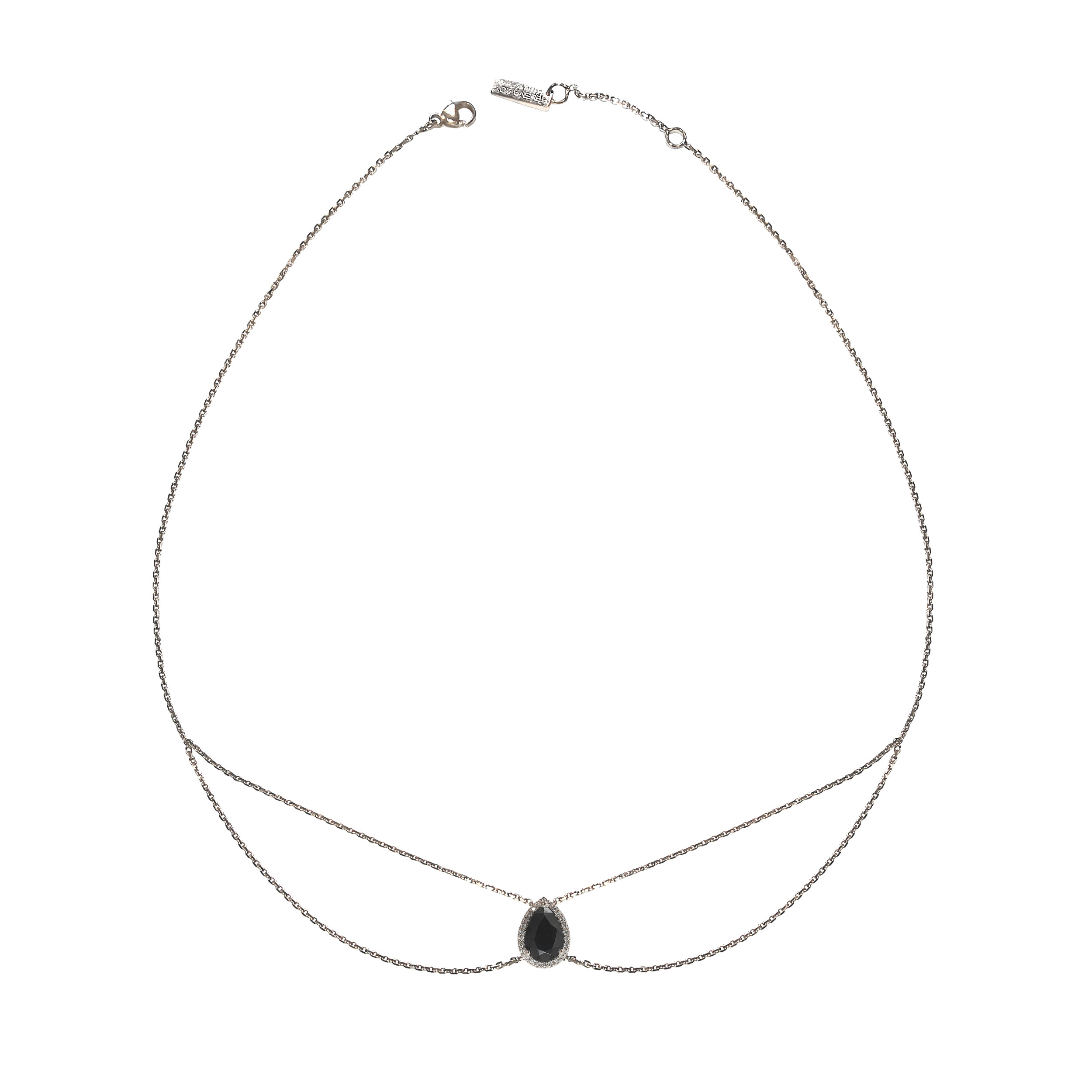 Collier chocker poire Mila en or blanc 18 carats et spinelle noire