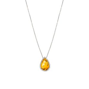 Sautoir Mila Poire 10 carats citrine Or blanc 18 carats et diamants