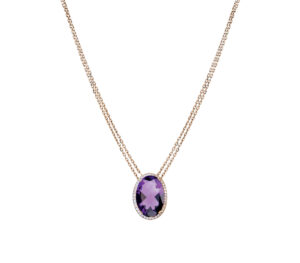 Sautoir Mila Ovale 10 carats double chaine en Or rose 18 carats et améthyste
