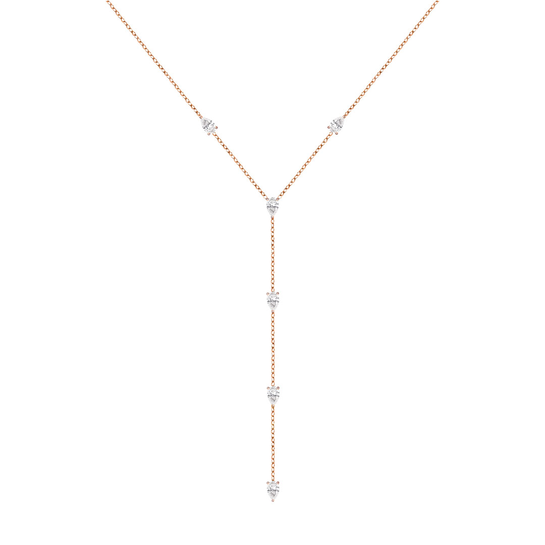 Collier sautoir Just Joy en or rose 18 carats et diamants taille poire