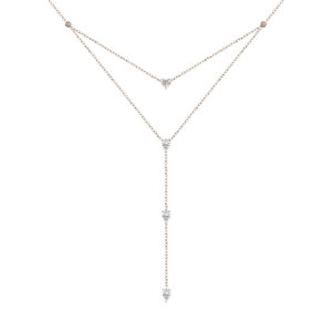 Collier sautoir Just Joy Heart en or blanc 18 carats et diamants taille coeur, poire et brillant