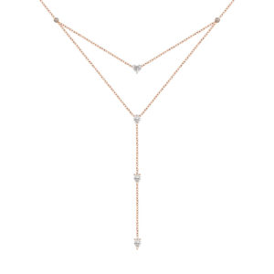 Collier sautoir Just Joy Heart en or rose 18 carats et diamants taille coeur, poire et brillant