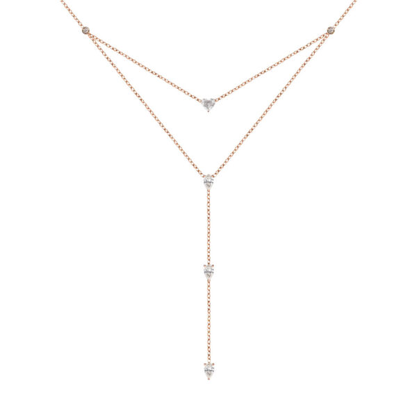 Collier sautoir Just Joy Heart en or rose 18 carats et diamants taille coeur, poire et brillant