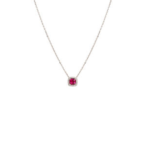 Collier Mila Tourmaline rose taille coussin et diamants en or blanc