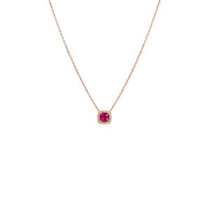 Collier Mila Tourmaline rose taille coussin et diamants en or rose