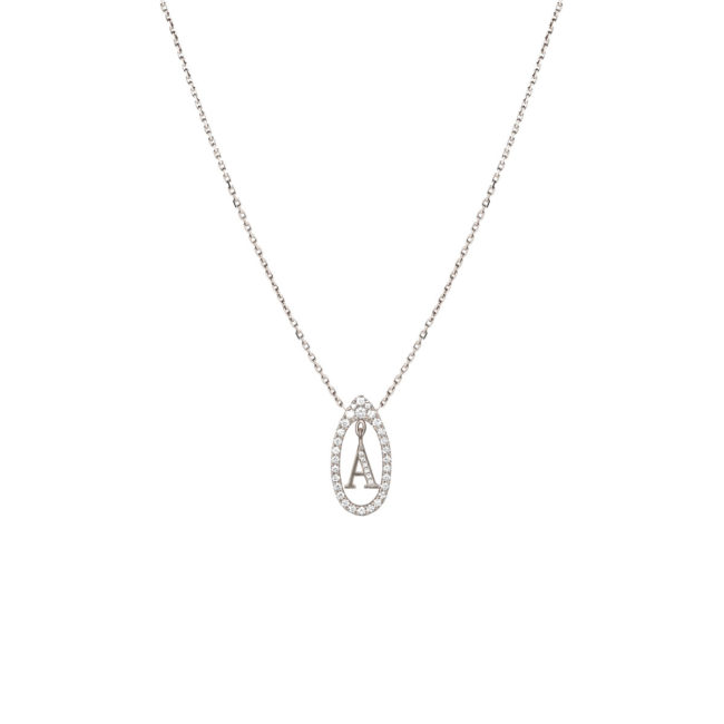 Collier Mila Initials Diamond or blanc 18 carats et diamants avec lettre alphabet