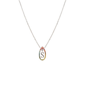 Collier Initials Rainbow Or blanc et saphirs rose