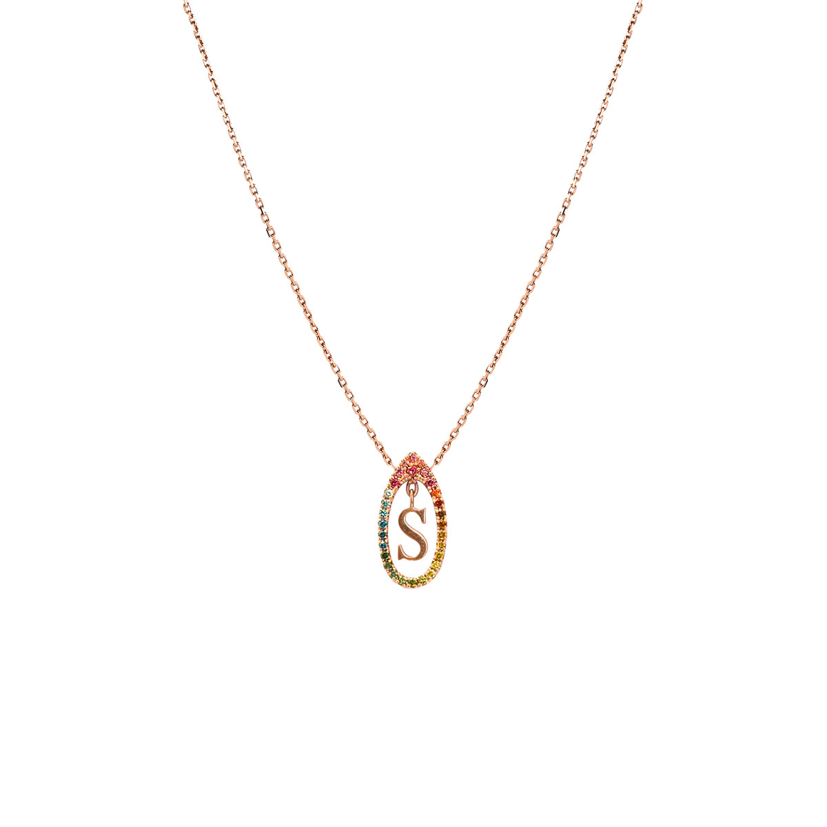 Collier Initials Rainbow Or jaune et saphirs rose