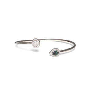 Jonc Mila Twist Or blanc, diamants et tourmaline verte