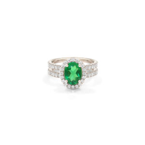 Bague Mila Double Ovale Tourmaline verte et diamants en or blanc 18 carats