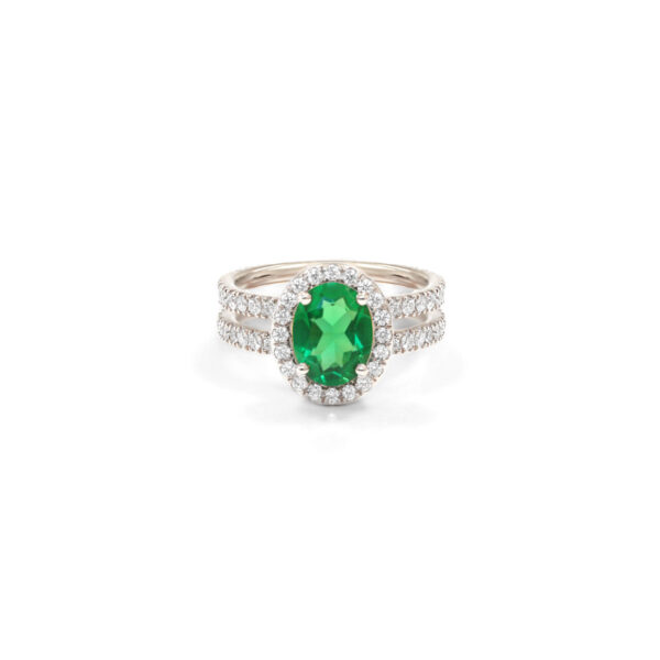 Bague Mila Double Ovale Tourmaline verte et diamants en or blanc 18 carats