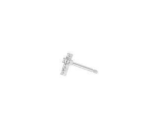 Puce d'oreille Croix en or gris de profil